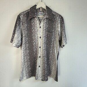 Vintage Styled In California JCPenney Men Button-Up Shirt Geometric Medium Black